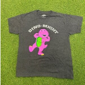 Barney the Dinosaur Dino-Might Graphic T-Shirt Charcoal Heather Grey MD